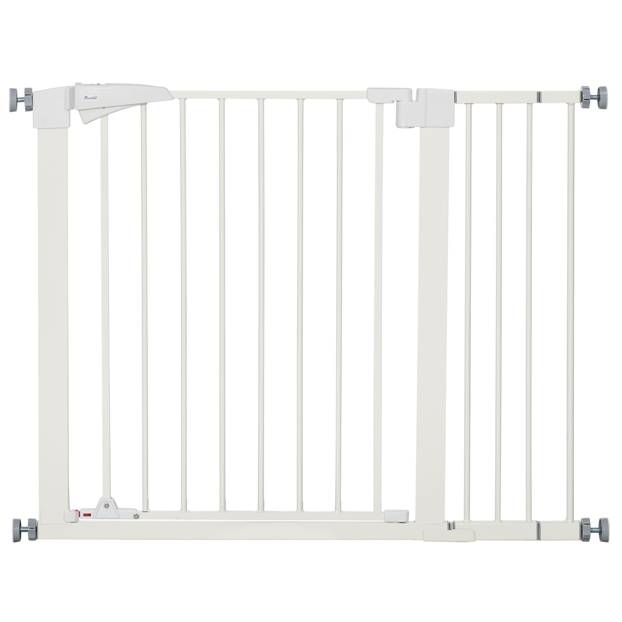 PawHut Barrière de sécurité pour Chien Extensible, Largeur 76-103 cm, sans perçage avec Fermeture Automatique et Double Verrouillage, Hauteur 77 cm pour escaliers, couloirs, Blanc