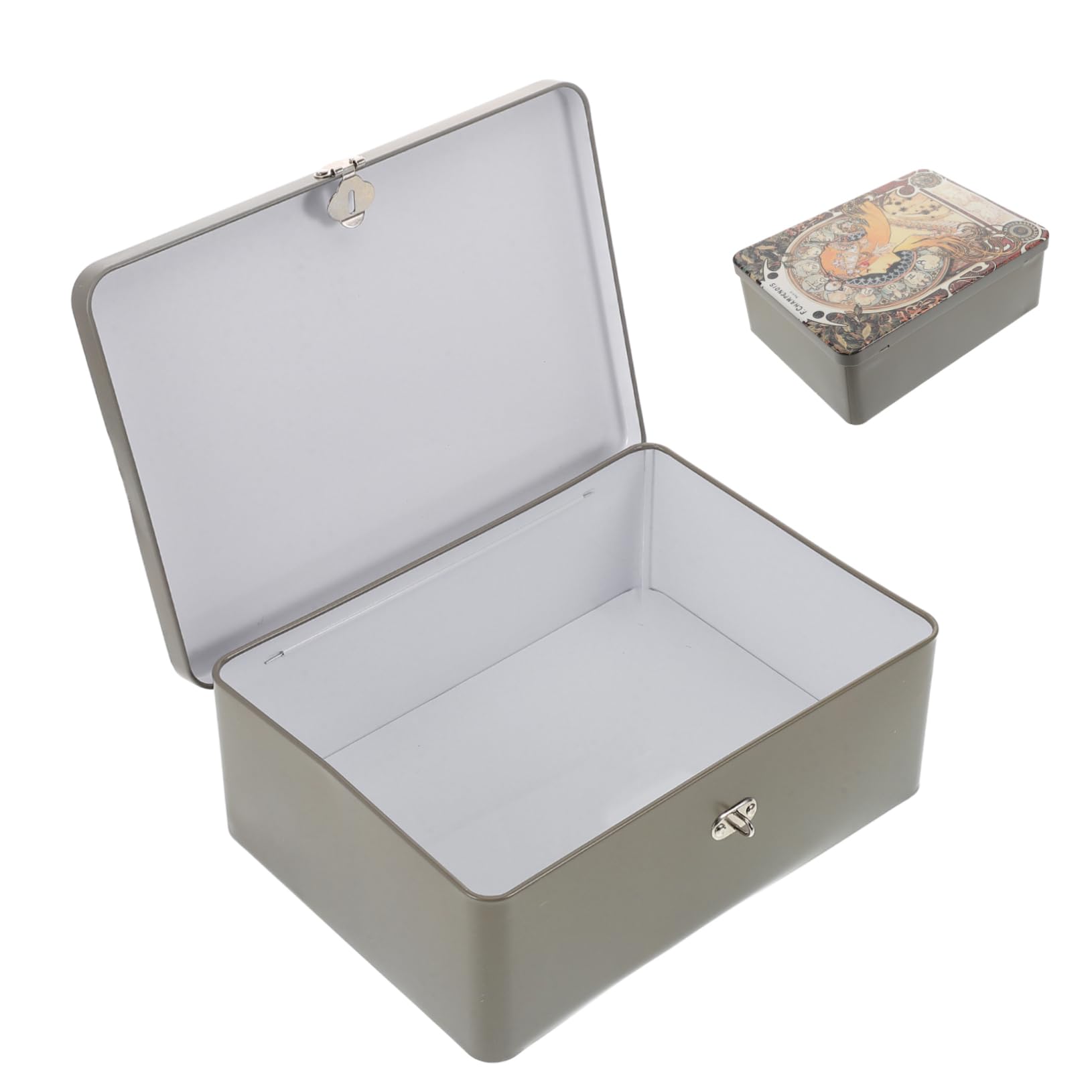 Boîte de rangement avec serrure sécurisée en fer-blanc compact et léger style rétro