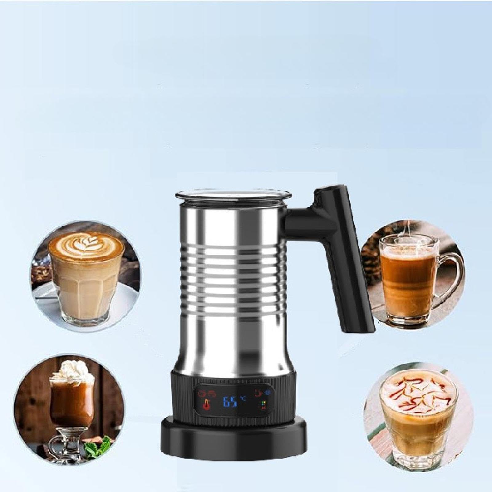 Espumador de Leche Eléctrico con Calentamiento Automático, Depósito de Acero Inoxidable de 475 Ml, Controles Sencillos, Apto para, Latte Y C