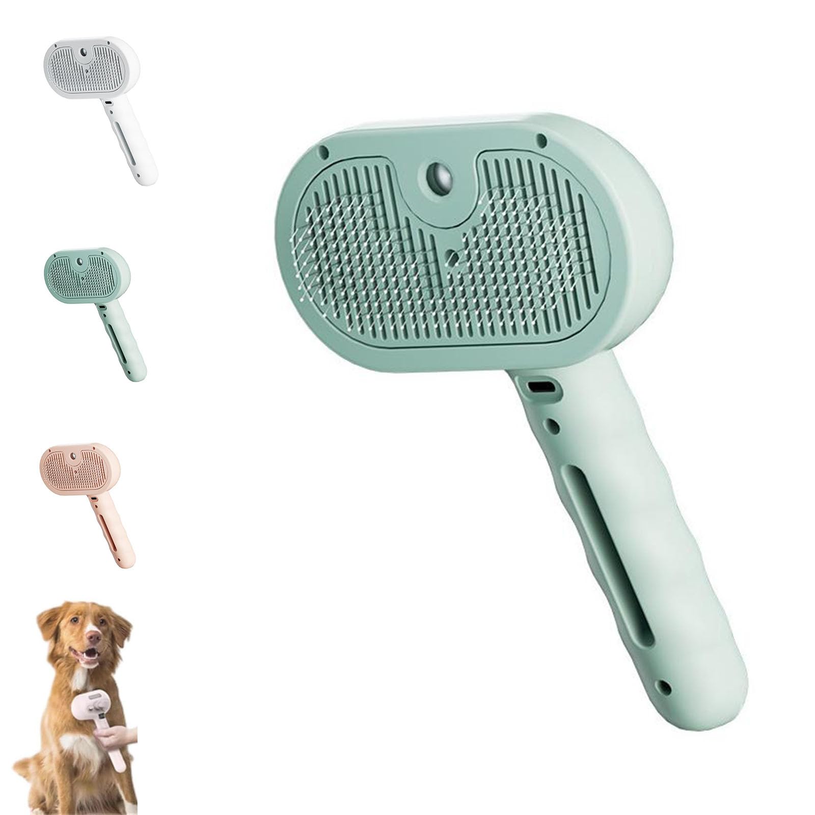 Magic Wand For Pet Hair, Pet Spray Hair Removal Comb With Steamer, 3 In 1 Massage Brushes With Handle, Furry Basics Pet Grooming Brush For Cat And Dog (Green)