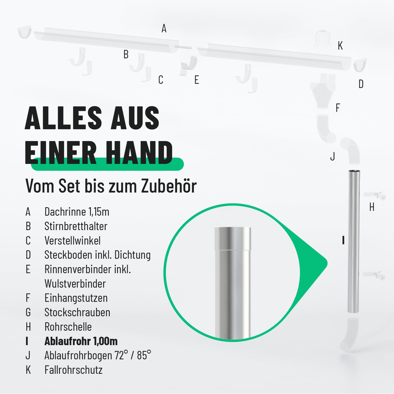 greate Tubo pluviale zincato diametro 100 mm e lunghezza 1 m | Confezione da 2 - pluviale con manicotto per facile montaggio a innesto - accessorio grondaie - scarico acqua piovana