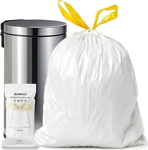 Bolsas de basura pequeñas con cordón de 3 a 4 galones, 32 unidades, bolsas de basura para baño y cocina, resistentes a desgarros, a prueba de fugas,
