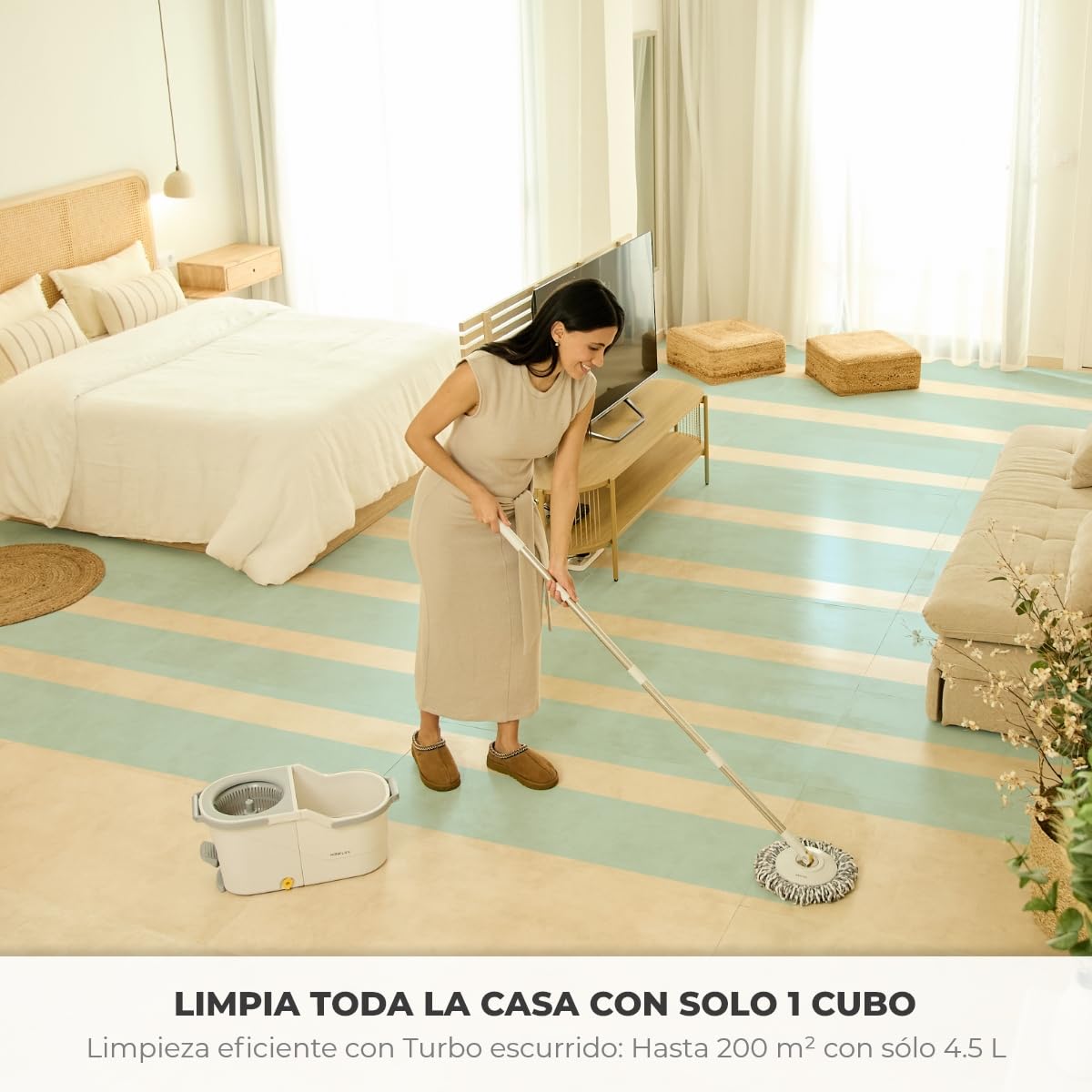 NEWLUX - Fregona autoescurrible Turbo Dual V160 con Mango telescópico 73,5-133,5cm. Juego de Cubo fregona con Pedal, Doble depósito Agua Limpia y Sucia, Cabezal 360º, Incluye 3 mopas Microfibra