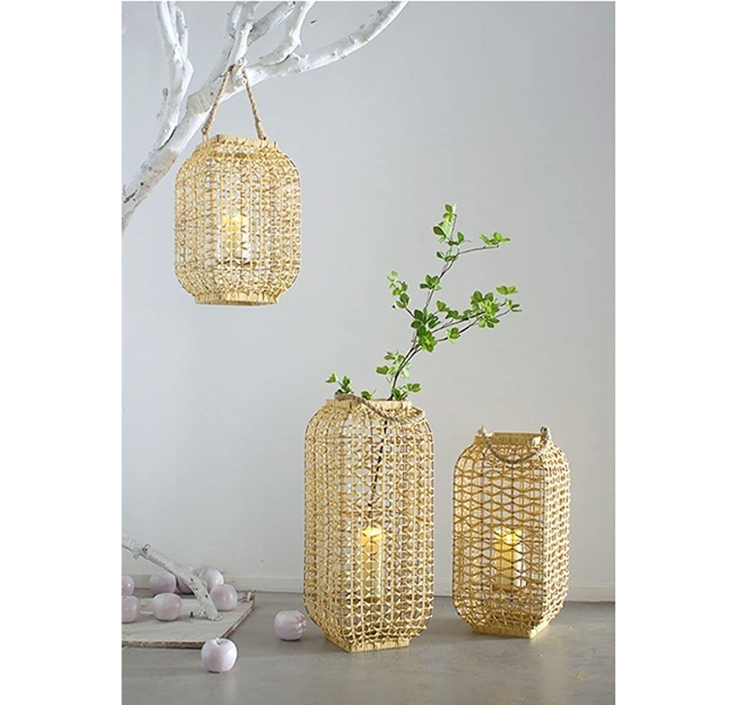 Kerzenhalter für Adventskranz, Rattan-Kerzenhalter, Retro, Distressed, Dekorative Ornamente, Gewebter Innenhof, Bodenkerzenhalter, Ornamente, Kerzenständer Heim-Party-Dekoration(9.84 * 24.02inches)
