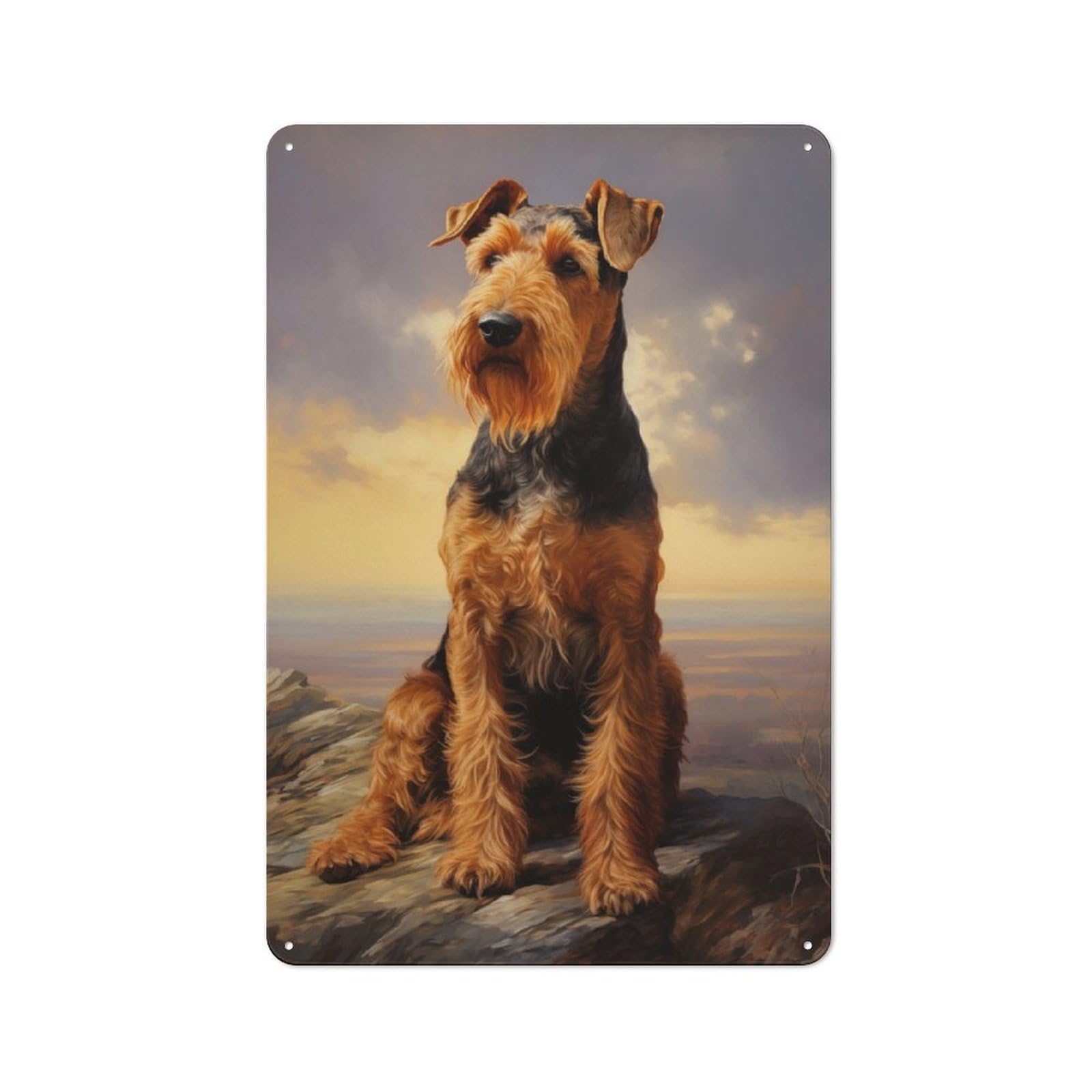 Junmoney Airedale Terrier Portrait Printed Metal Sign 30X20cm For Living Room Or Hallway, A Decorative Christmas Gift For Living Room Decor Lovers