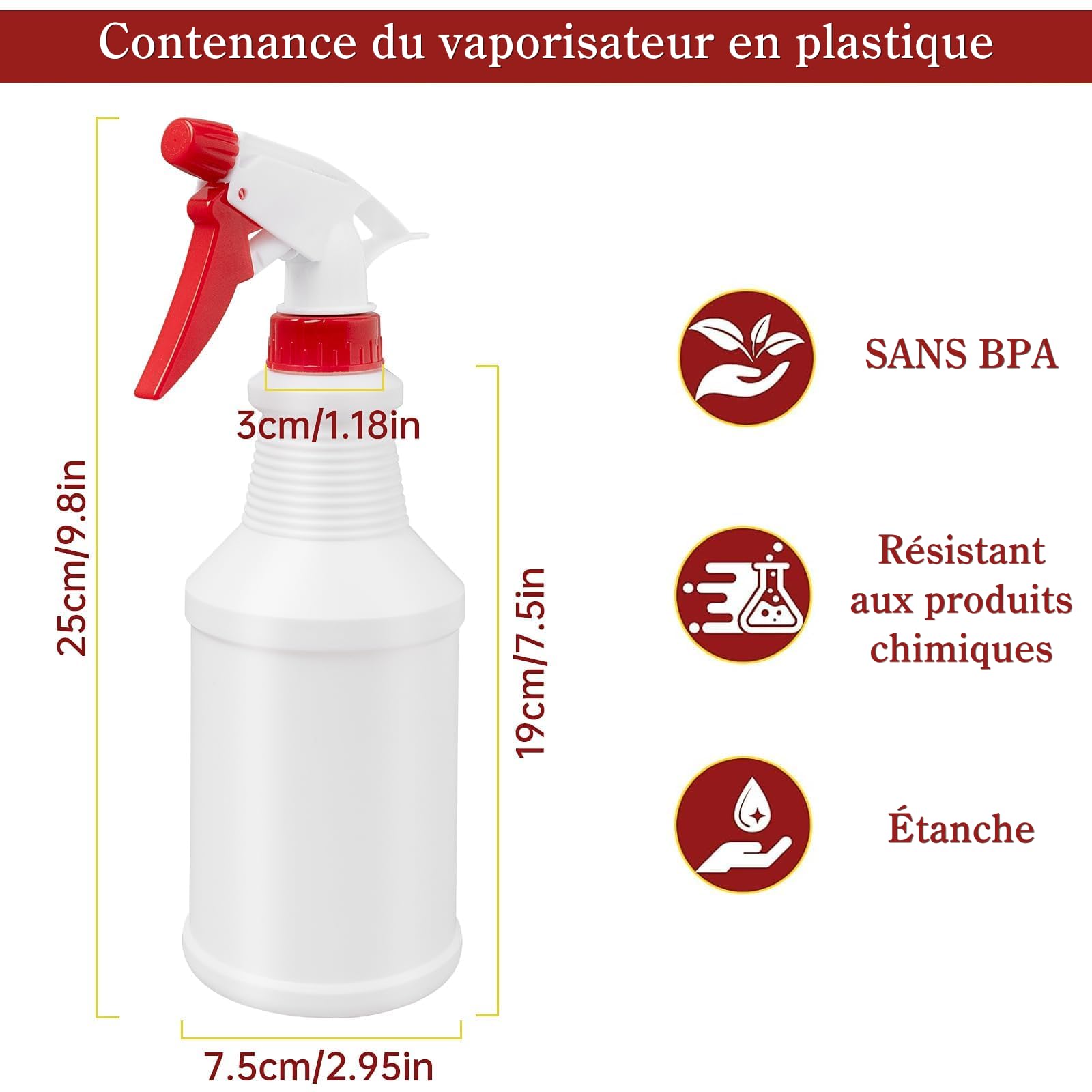 Lot de 12 Bouteilles Spray Plastique 500ml Rechargeables, Vaporisateur Vide avec Buse Réglable Jet/Brume, Bouteille Étanche pour Nettoyage, Cuisine, Salle de Bain, Jardin, Usage Domestique ou Professi