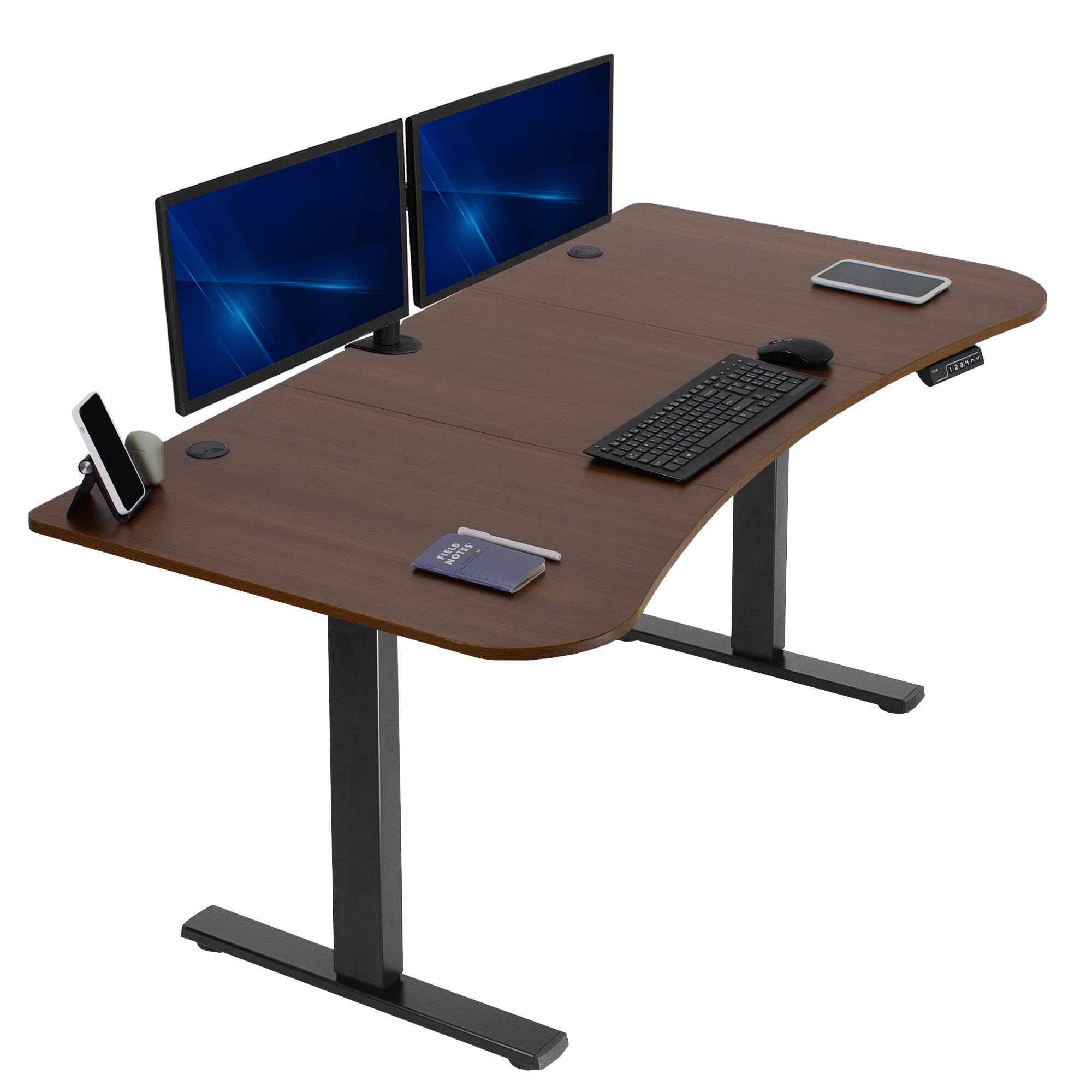 VIVO Electric 63 x 32 in Standing Desk, Memory Height Adjustment, 1B Series, Holds 220 lbs, Dark Walnut Top Black Frame, DESK-KIT-1B1D