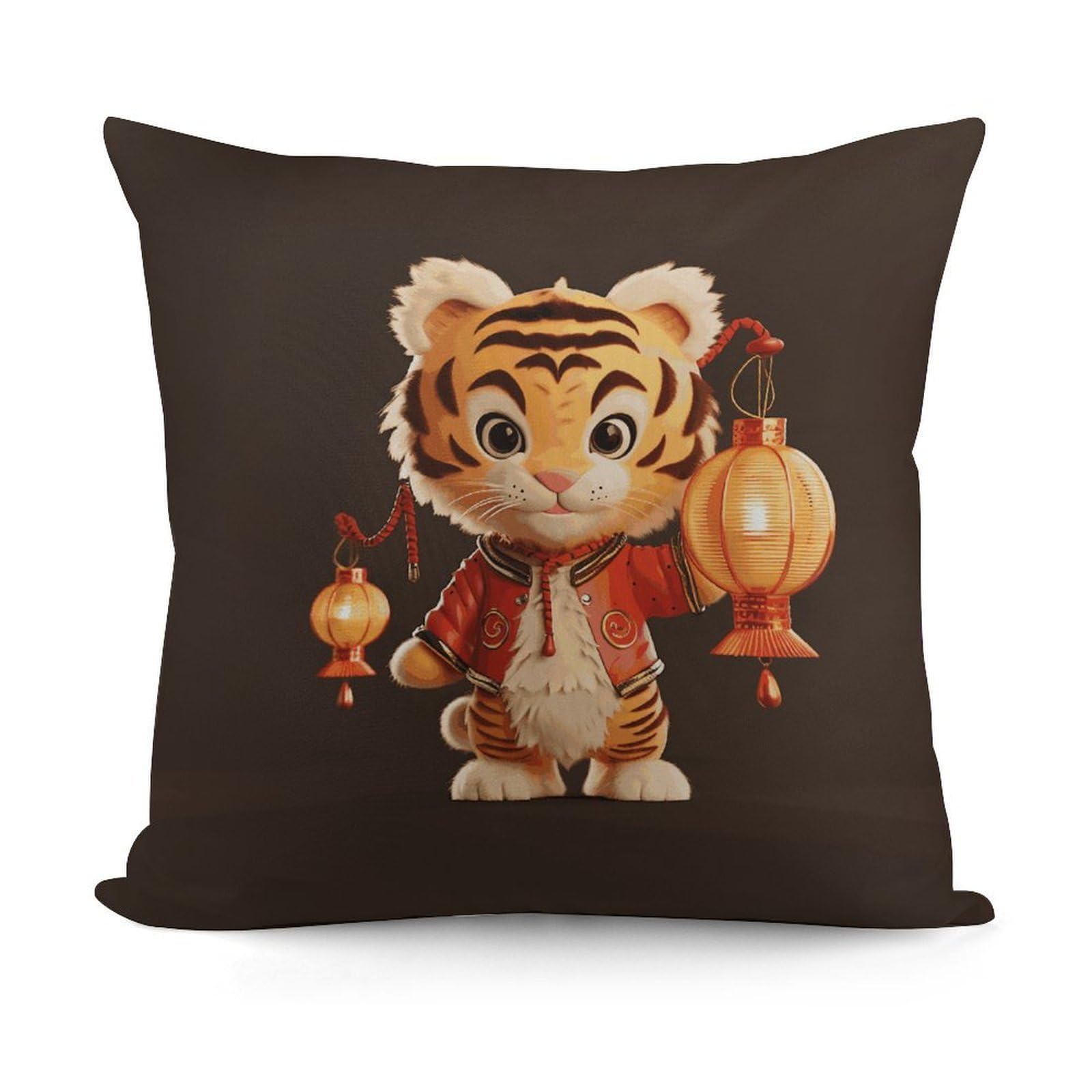 VstaDank A Tiger Holding A Lantern Throw Pillow Covers 18x18 Inch Soft Couch Home Decor Cushion Cover Comfortable Plush Square Cushion Case Farmhouse Decorative Pillowcase for Living Couch