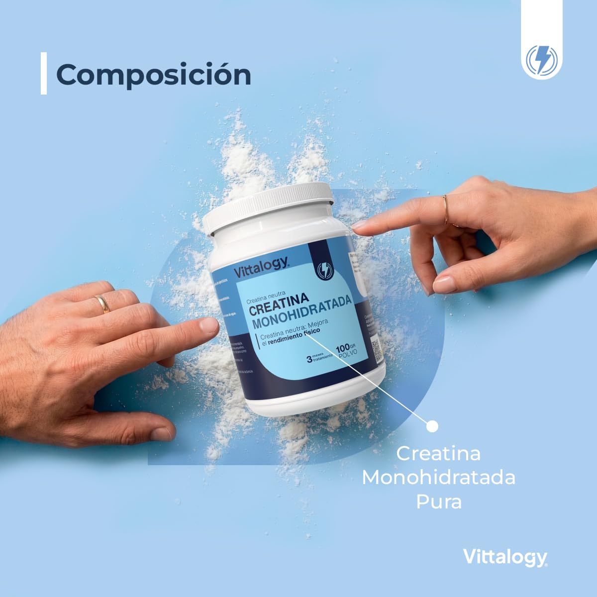 Creatina Monohidratada Vittalogy 300g Micronizada Pura Vegana Sin Gluten - Pack 3