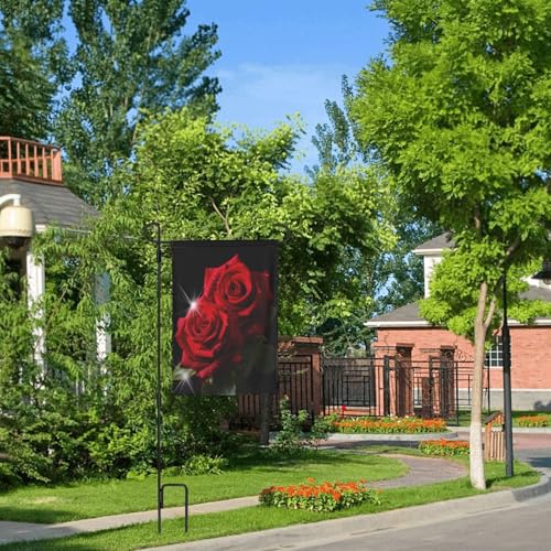 Drapeau de jardin en polyester à motif roses rouges avec impression premium double face