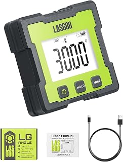 LASGOO Digital Angle Finder, Rechargeable Angle Gauge, Magnetic Inclinometer with LCD Display, 4 Measurement Units for Woodworking, Table Saw, Construction, Metalworking