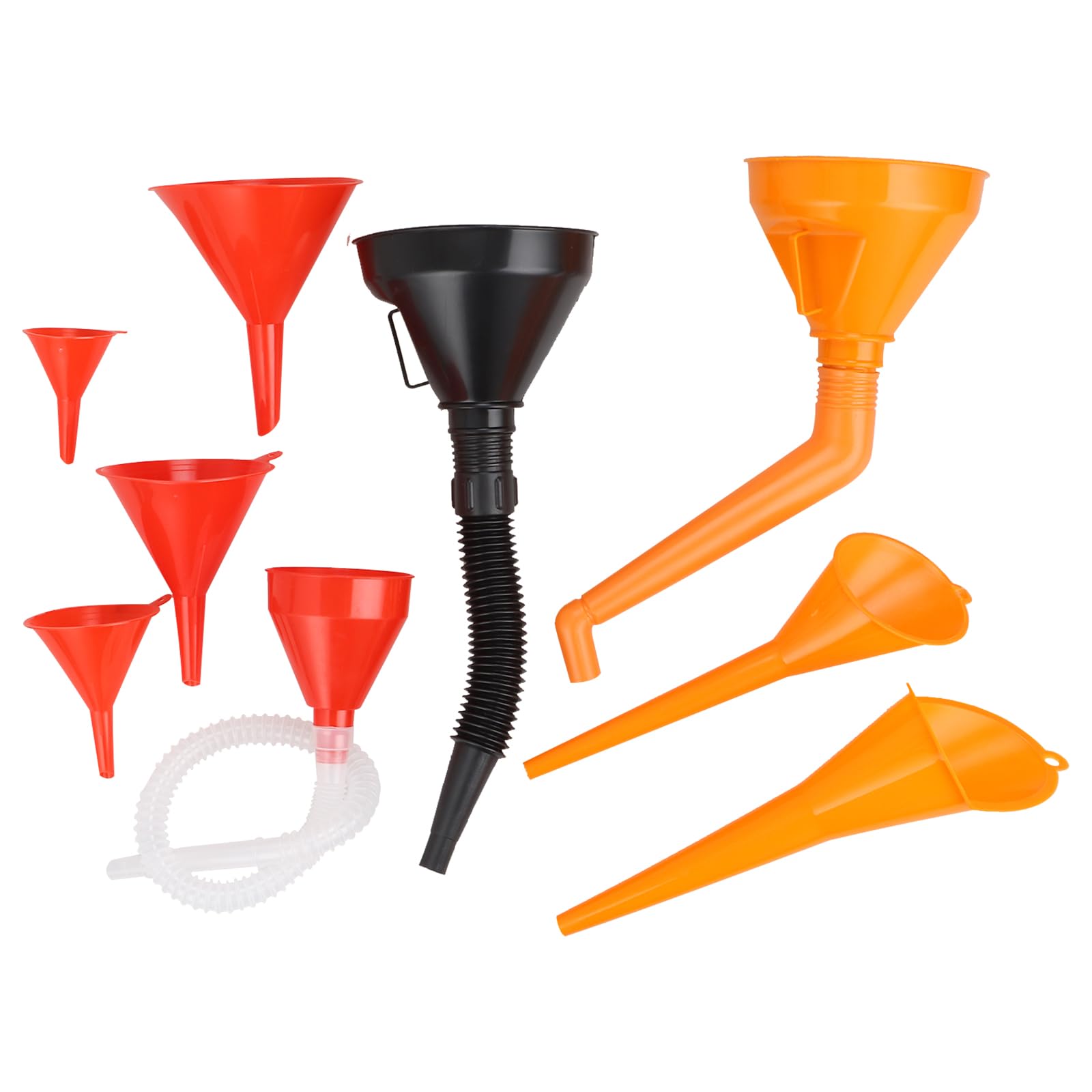 9 Pc Right Angle Flexible Plastic Funnel Set - Universal Car & Motorcycle Petrol Engine Funnel with Detachable Spout