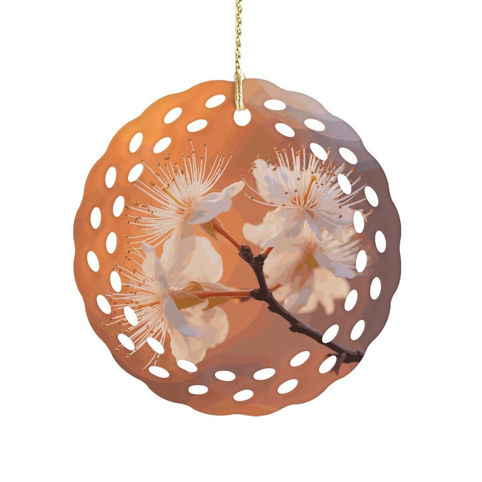 Fodpand Women's Style Flowers Under Orange Light Ceramic Ornament For Home Decor 3.2" Round Tree Decoration Christmas Ornaments For Men Double-Sided Design