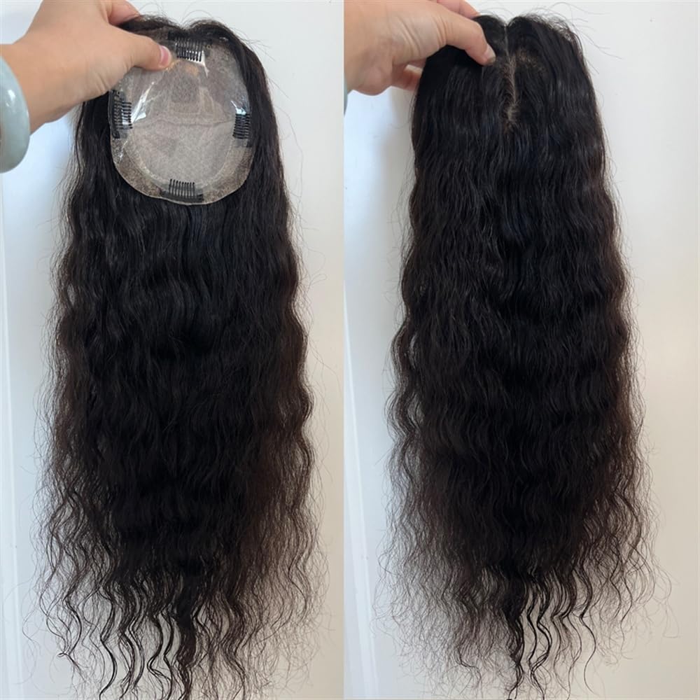 Stratificato Topper for capelli umani con onde sciolte da 8-22 pollici, 12 * 13 cm, base in seta traspirante, for donne, densità 150%, pezzo di ricci ondulati vergini europei(14 inches)