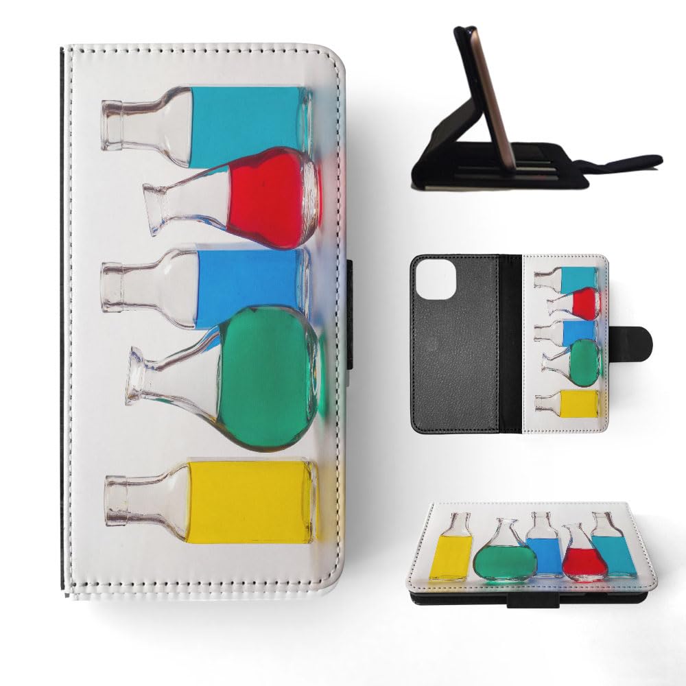 Science BEAKERS Flask Equipment FLIP Wallet Phone CASE Cover for Apple iPhone 15 Multicolor