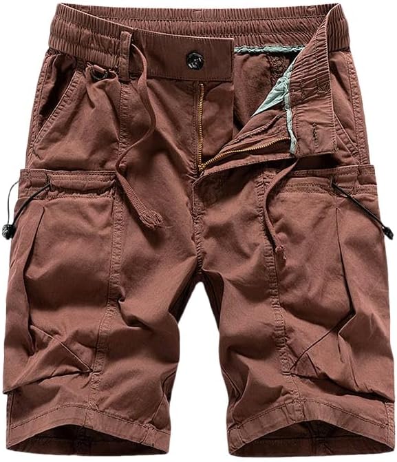 Men's Summer Solid Straight Outdoor Leisure Soft Cargo Shorts Many Pocket Loose Elastic Style