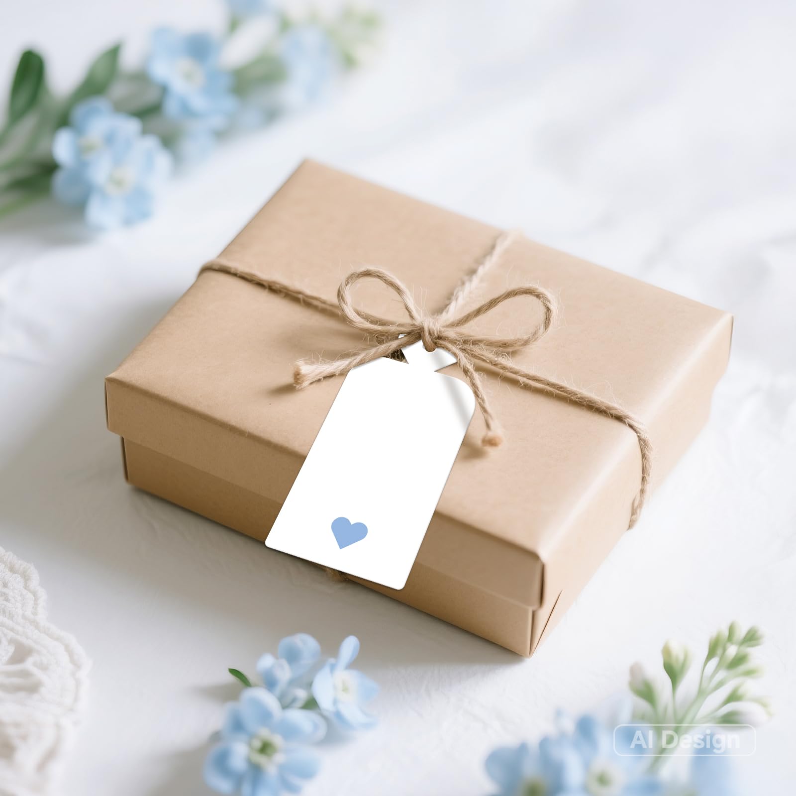 joycraft Blanko-Geschenkanhänger mit Schnur, 10,2 x 5,1 cm, mit blauem Herz, 100 Stück | Weiße Papieranhänger, 10,2 x 5,1 cm, personalisierbar, für Geburtstag, Babyparty, Hochzeit, Taufe, Partyzubehör