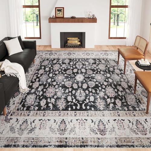 Belffin Boho Area Rugs 4x6 Washable Living Room Moroccan Rug, Thin Towelling Area Rugs, Soft No-Slip Foldable Indoor Carpet for Bedroom, Dining Room, Kitchen, Blue