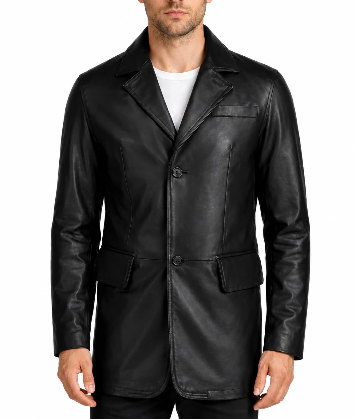 TLC Genuine Leather Blazer Men | Notched Collar Classic Gentleman Style Leather Coats for Men