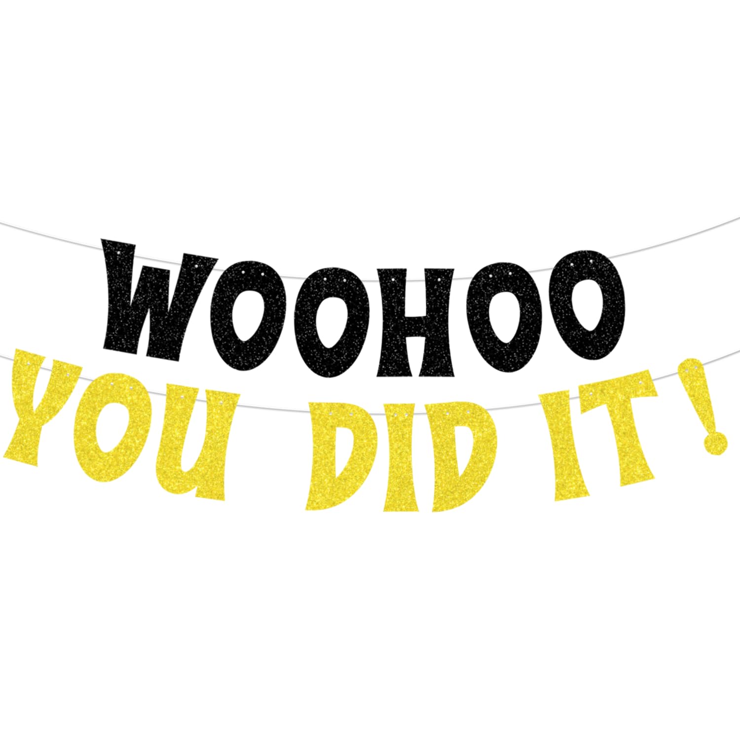 Woohoo You Did It Banner, Gold and Black Glitter Congratulations Sign for Graduation Party Decorations, for Exam Results Day, Retirement Party Supplies & Well Done Decor