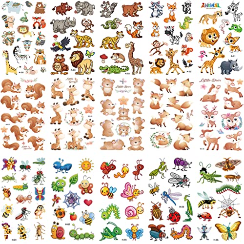 YiJiaBa Temporary Tattoos 430 PCS, Forest Animals, Insects, Sea Animals, for little Boys and Girls Non-Toxic Food Grade Ingredients Safe Removable