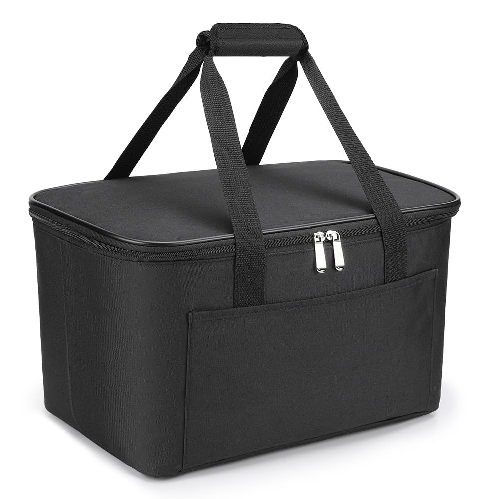 Sac à provisions, sac isotherme, sac thermique pliable, robuste, avec sac de transport à fermeture éclair pour les rassemblements, les pique-niques et les achats (22 L, Noir).