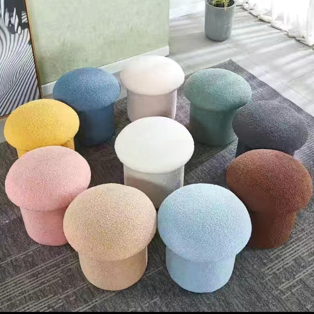 Mushroom Sd Soft ol Przytulny podnóżek z wełny jagnięcej z okrągłym podnóżkiem do salonu sypialni i gabinetu czarny 36 cm 14,2 cm