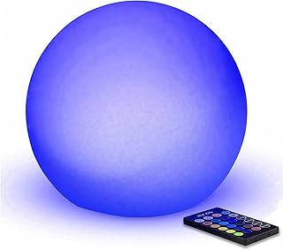 Mr.Go 8" LED Night Light Ball Lamp Colour Changing Mood Light Bedside Lamp, 8 Dimmable Brightness, 16 Adjustable Colors, Remote Control, Rechargeable Sphere Lamp Table Light for Home Decoration