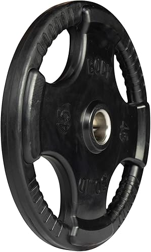 Miniatura 3 de Body-Solid Placa de peso olímpica con revestimiento de goma (1), con agarre antideslizante, perfecta para entrenamiento de fuerza, gimnasio en casa