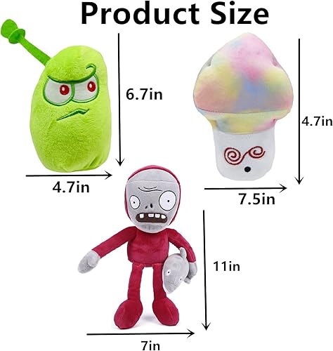 Miniatura 3 de JHESAO Juego de 3 piezas de peluche de plantas y zombis, juguete de zombis, Hypno Shroom, 1 2 muñeca zombi de delfín suave, muñeco de peluche de PVZ