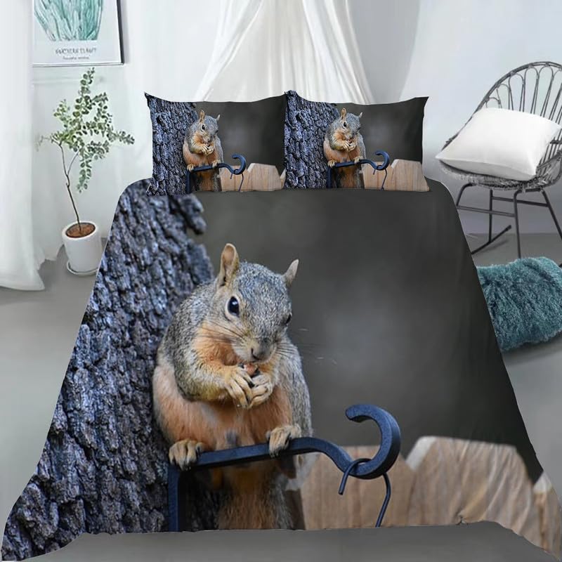 Funda nórdica de ardilla 3D 220x220 para cama 135 con 2 fundas de almohada microfibra de 110g