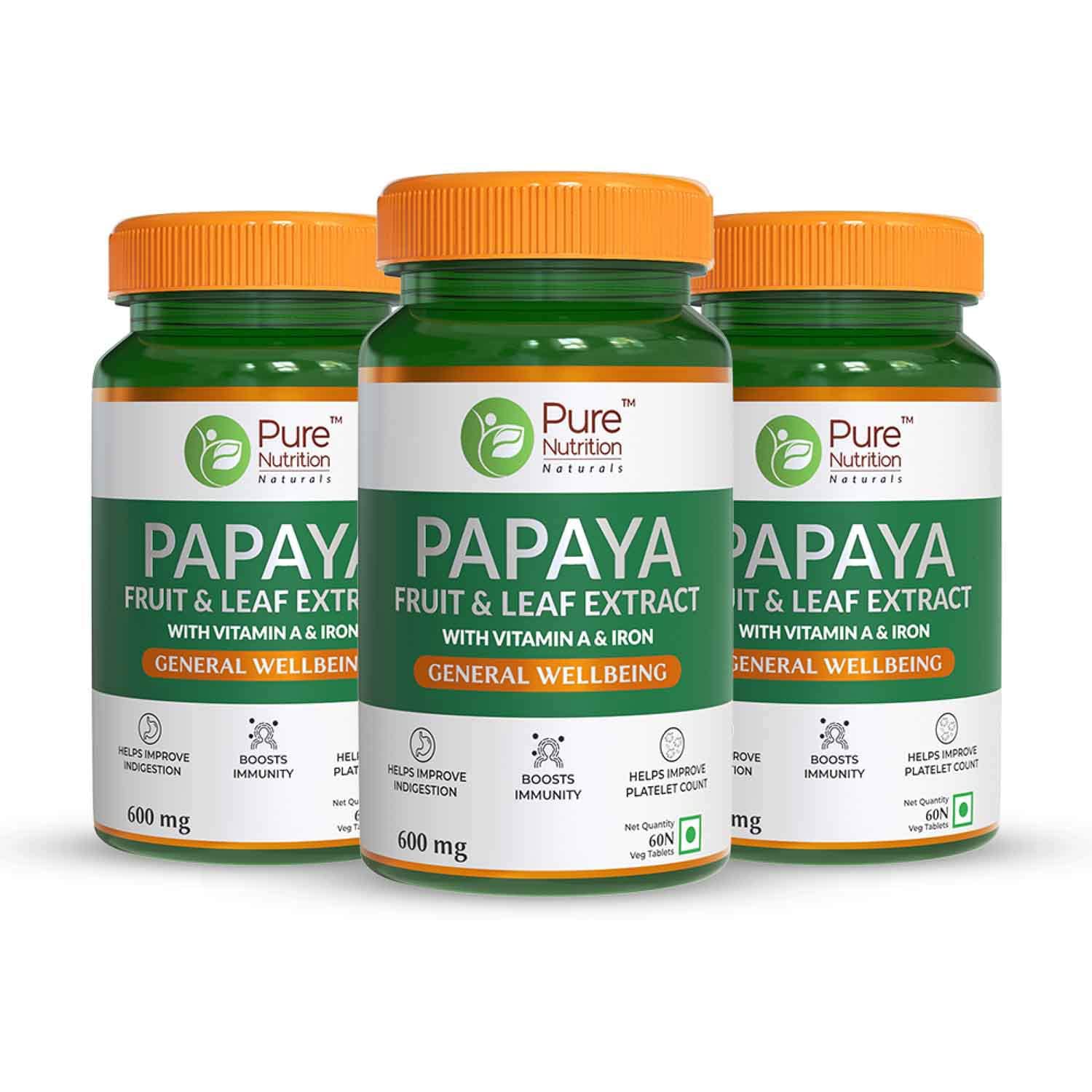 Pure Nutrition Papaya Leaf & Fruit Extract Supplement, 180 Veg Tablets (60x3) With Vitamin C & Iron, Improves Platelet Count, Supports Dengue Relief, Immunity & Digestive Health (B0BB2H4T3D) Amazon Price History, Amazon Price Tracker