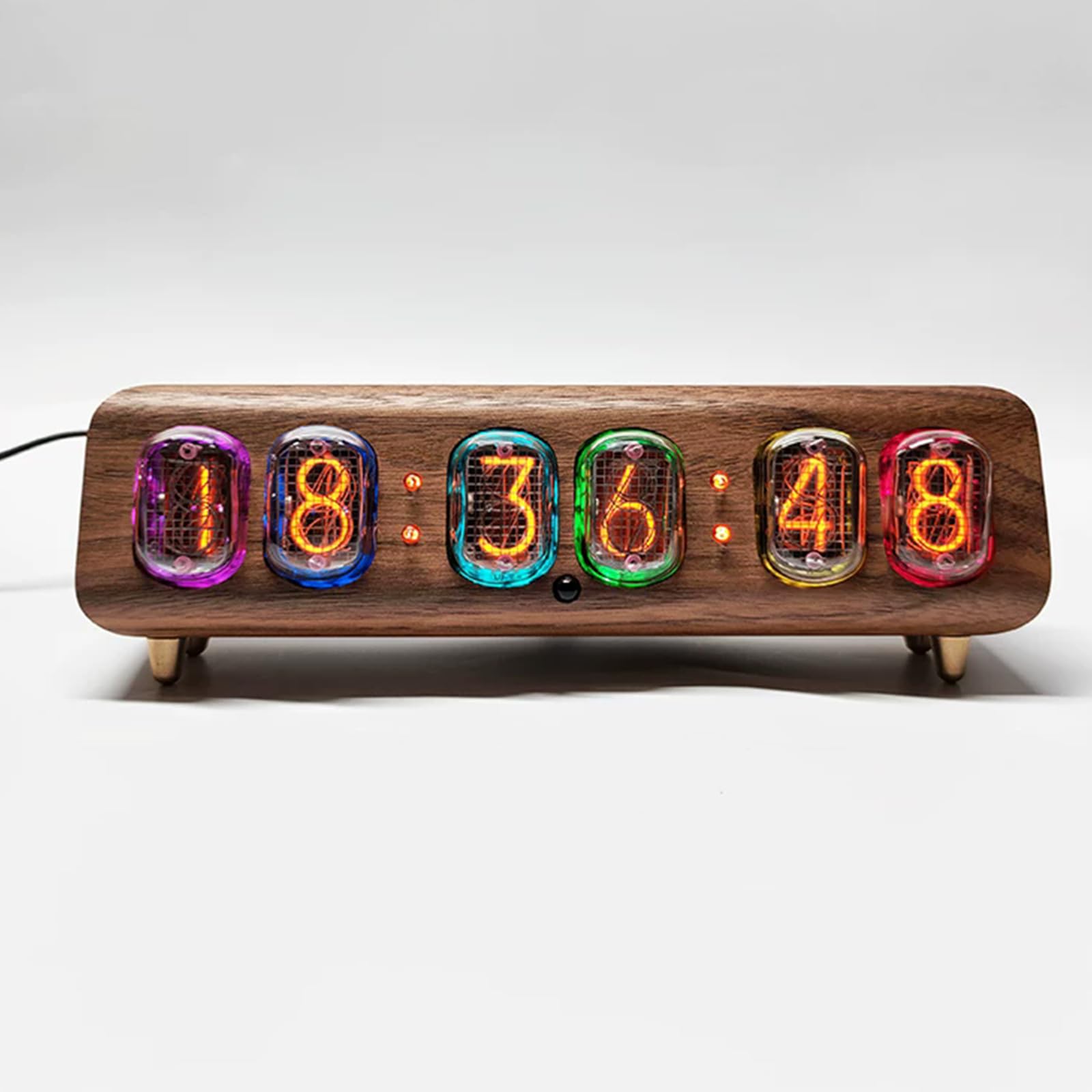 Vituord In-12 Nixie Tube Clock, 6 Bit Glow Tube Digital Clock, With Rgb Led Changing Lamp, Remote Control, 12/24 Hour Switch, Wood Base, Desktop Decorative, No Assembly A