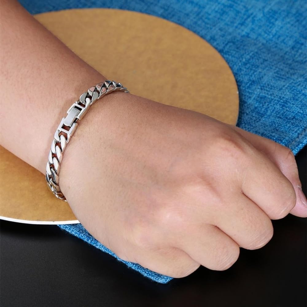 Pulsera de cadena de eslabones cubanos planos de plata de ley 925 para hombre, 8 mm, 10 mm, 12 mm, ancho 18 cm, 20 cm, 22 cm de largo