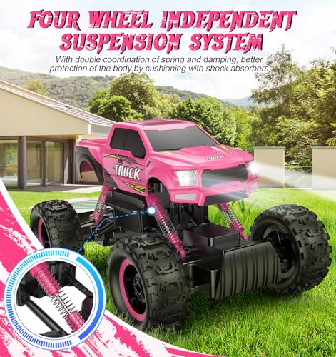 DOUBLE E Remote Control Car for Girls 1/12 Scale Monster Trucks Dual Motors Off Road RC Trucks, Girls Toys RC Crawler Vehicle Truck Toy, Birthday/Xmas Gift Ideas, Pink - Thumbnail 3