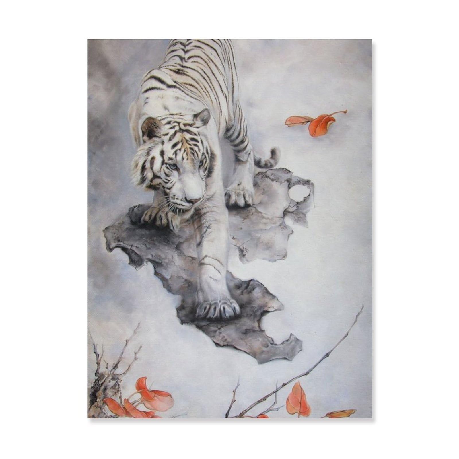 Amazon.co.jp: 絵画 秋の木と白虎の絵インテリア 絵画 動物の絵アート