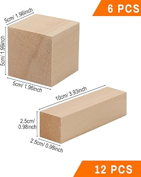 18Pcs Basswood Carving Blocks - Unfinished Wood for DIY Whittling | 12 Rectangular Blanks Measure 10 x 2 x 2 cm Plus 6 Cubes Measure 5 x 5 x 5 cm for Figures Models Painting and School Crafts