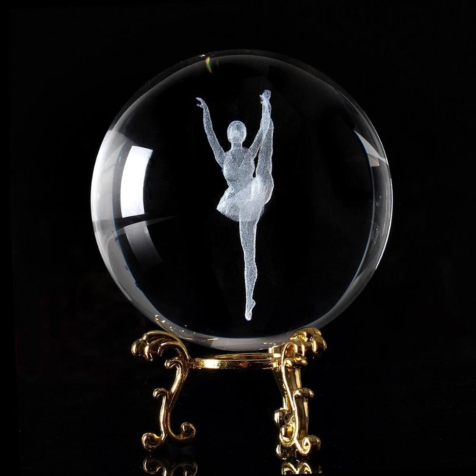 bola de cristal (en la magia occidental) 6 / 8cm Bola de cristal transparente Láser 3D grabado Ballet Bailarín Vidrio Bola decorativa Feng Shui Art Decor Accesorios Miniaturas Regalos bola de cristal(