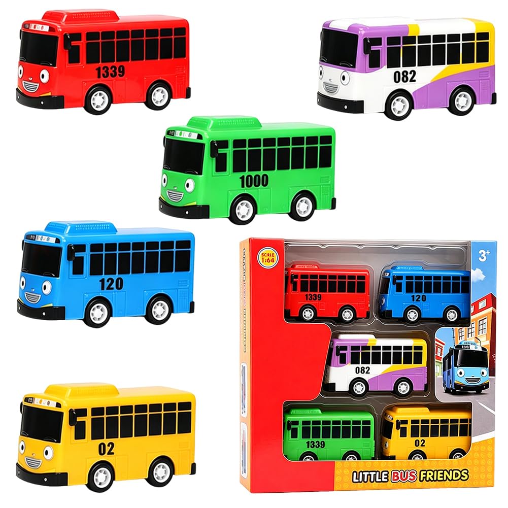 Spiritzohic Bus Car, 5PCS Bus Model Play Vehicles Car Pull Back Vehicle Alloy Diecast Vehicle Mould Pull-Back Bus Cars Model Mini Friction Powered City Play Vehicles Gift for Birthday Carnival — image 1