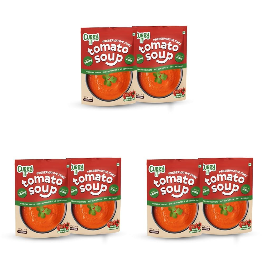 CURRYiT Tomato Soup | Tasty & Fresh Tomato Flavor | First-Ever Instant Premix Soup in Thick Paste Form | Ready to Cook & Eat Food in Just 1 Minute | No Preservatives & Corn Flour | 55 g (Pack of 6)-image-46