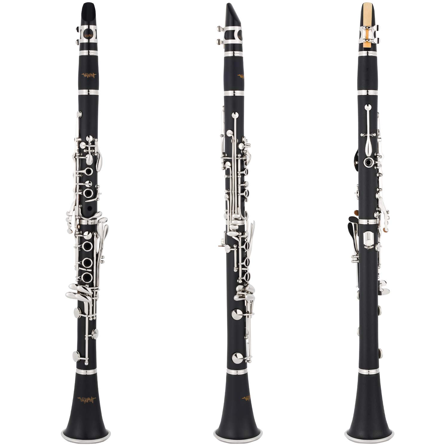 Bb Clarinet For Beginners Students B Flat Clarinet 17 Keys Clarinets with Case Stand Strap 2 Barrels 8 Mouthpiece Cushion White Gloves Cleaning Kit (Black)