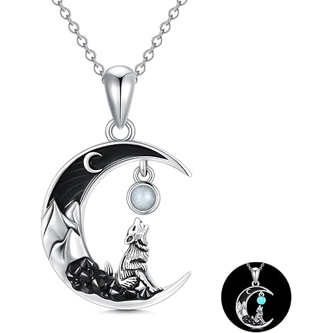 Gothic Jewelry Bat/Cat/Wolf/Dragon/Owl/Fox/Spider/Sun Pendant Sterling Silver Cresc...