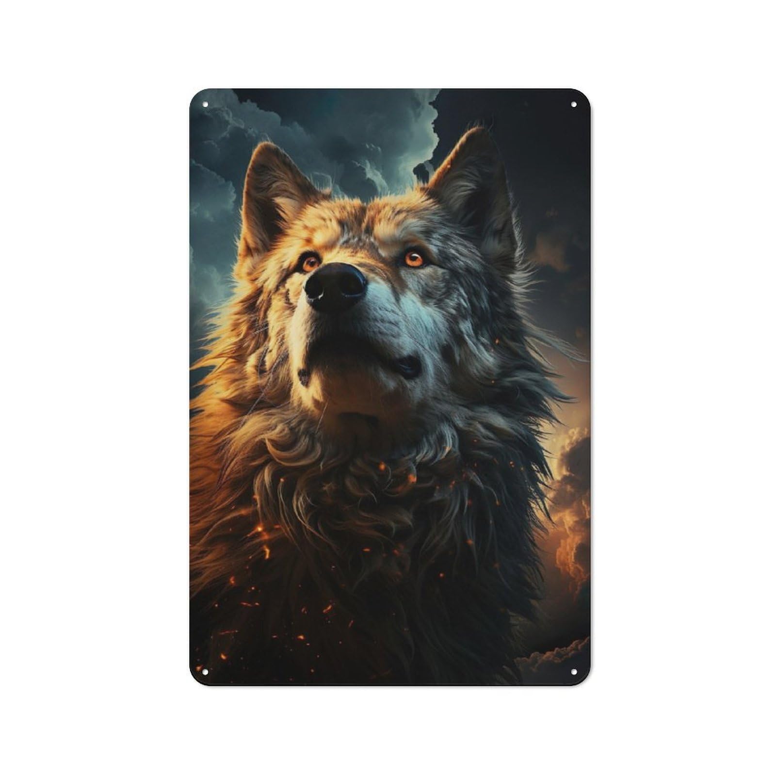 Junmoney Wolf Sky Night Moon Animal Metal Plaque 30X20cm With For Garage Wall, Vintage Decor, For Vintage Wall Decor Fans, For Metal Sign Collectors