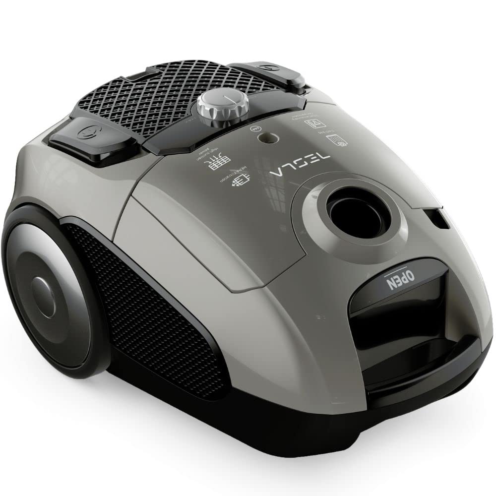 TESLA Aspirador de Trineo con Bolsa BG300G - 800W, Depósito 3,5L, Silencioso 76dB, Filtro HEPA, Indicadores LED, Cepillo Estandar y Parquet, Boquilla 2 en 1, Radio de Trabajo de 8m, Color Gris