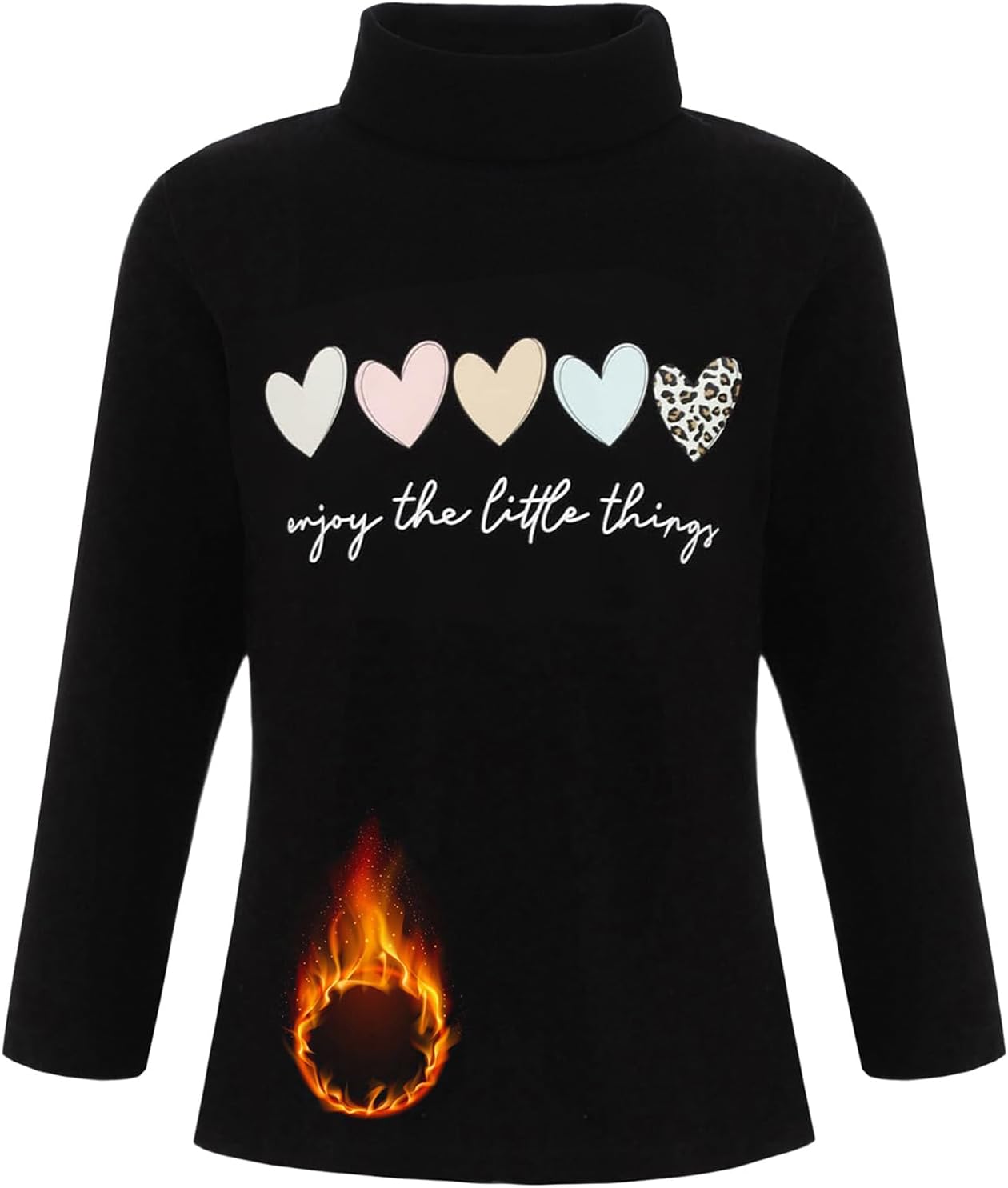 Kids Printed Turtle Neck Base Layer Fleece Long Sleeve Mock Thermal Undershirt