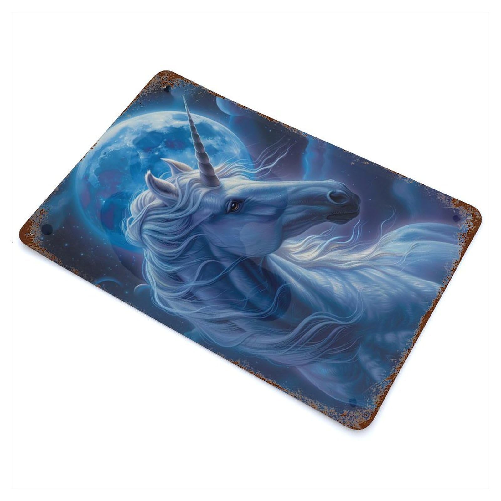 Garage Style Blue Moon Unicorn Vintage Rust Metal Sign 11.8"x7.9", Rustic Home Decor for Bar And Workshop