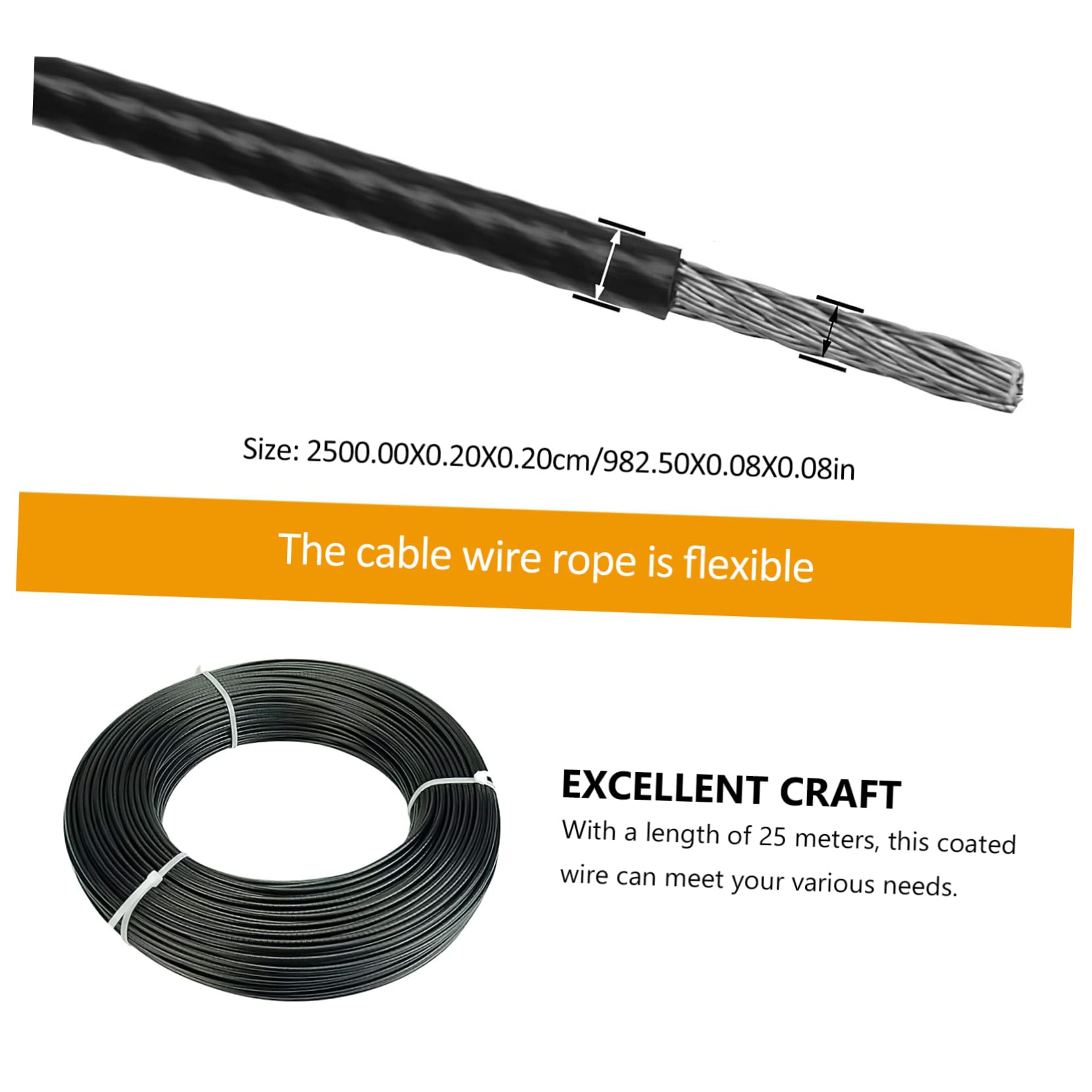 KICHOUSE Black Coated Clothes Line Wire 304 Steel Wire Rope 25m Length Anti-Loss Rope Thick Wire Cable for Fence Travel