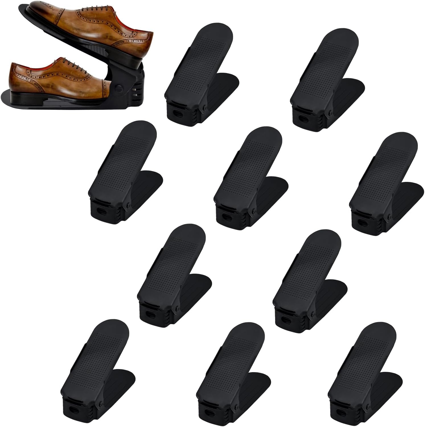 AufuN Regulowany regał na buty, antypoślizgowy, 3 poziomy regulacji wysokości, organizer na buty (czarny, 20 sztuk)