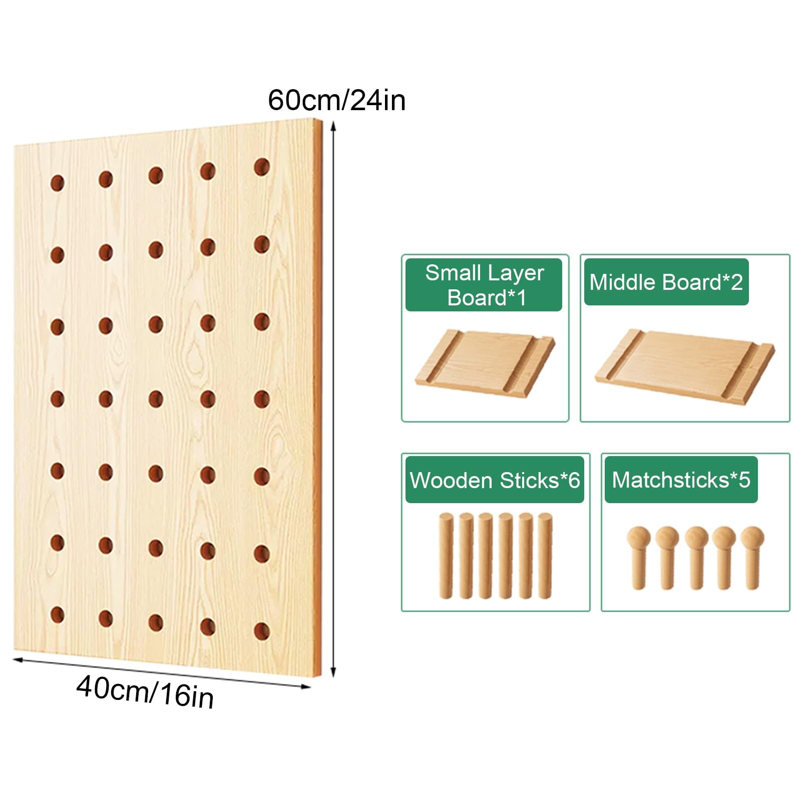 Wand-Organizer aus Holz, Pegboard mit Zubehör, Stecktafel für Zuhause, Bastelraum, Eingang, Büro, Schlafzimmer(Green)