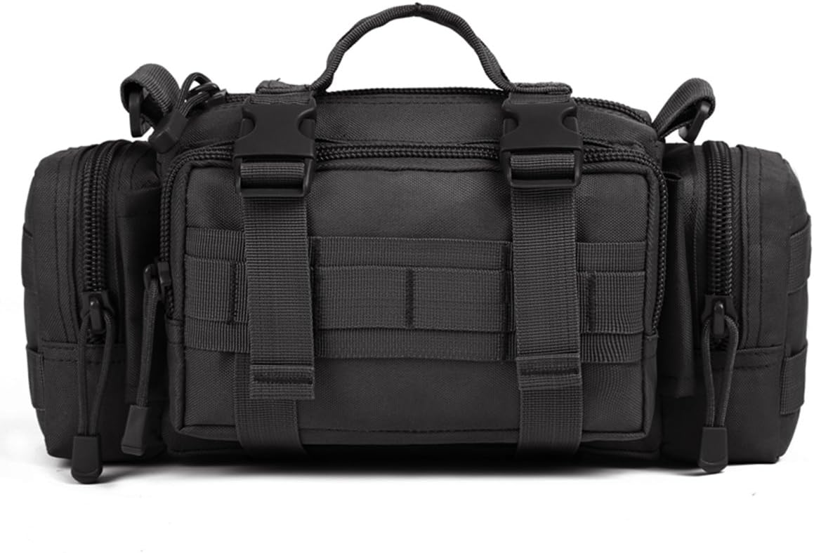 Huntvp 3 Way Waist Bag Tactical Molle Crossbody Shoulder Pack Handbag for Hiking Camping Trekking Hunting，Black